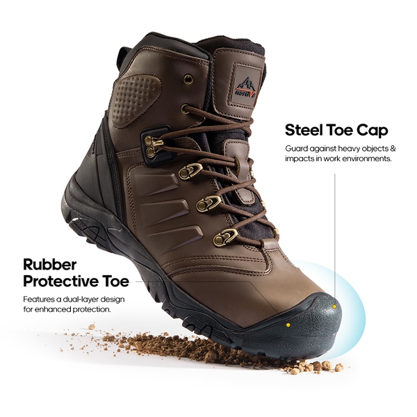 Men's Waterproof Steel Toe Cap Work Boots - DARK BROWN - 1